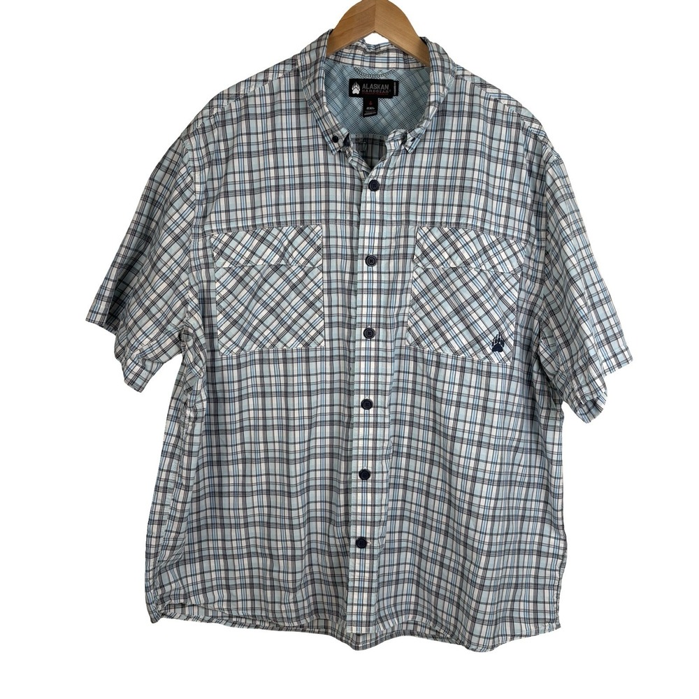ALASKAN Headgear Button Down Shirt Men's Size 2XL Blue Plaid Short Sleeve‎
